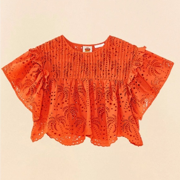 NWT FARM Rio Palm Tree Richelieu Blouse in Deep Orange - Size Medium - Picture 5 of 6